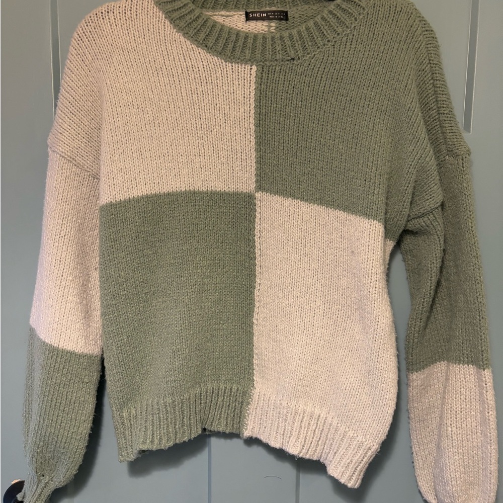 SHEIN Green and Cream Block Sweater
